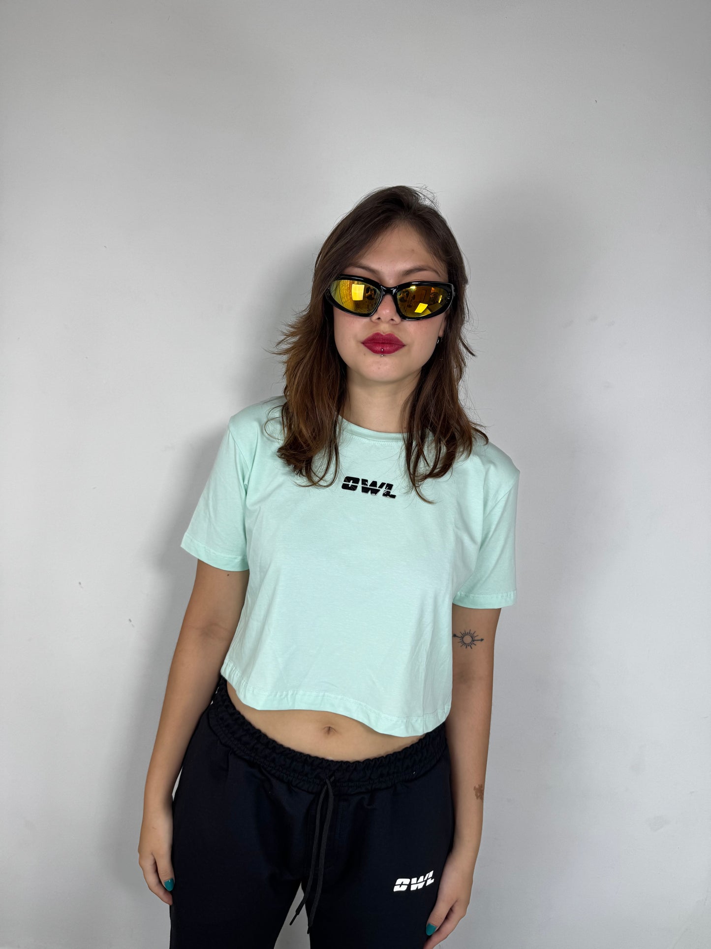 BLUSA CROP OWL clasica verde DAMA