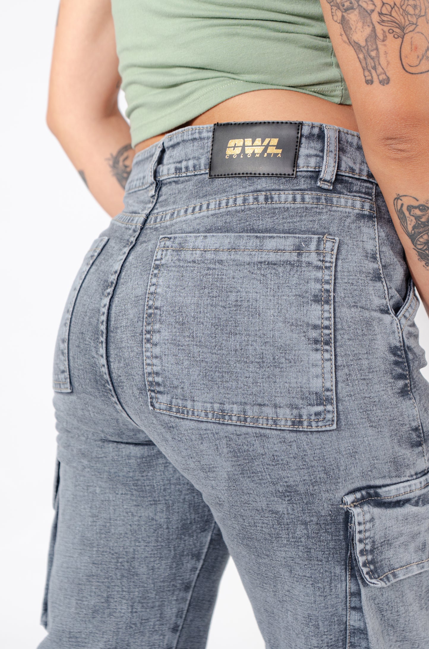 JEAN CARGO AZUL GRIS MUJER