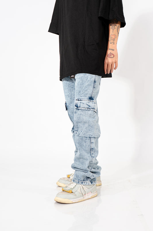 JEANS CARGO AZUL JASPE WASH