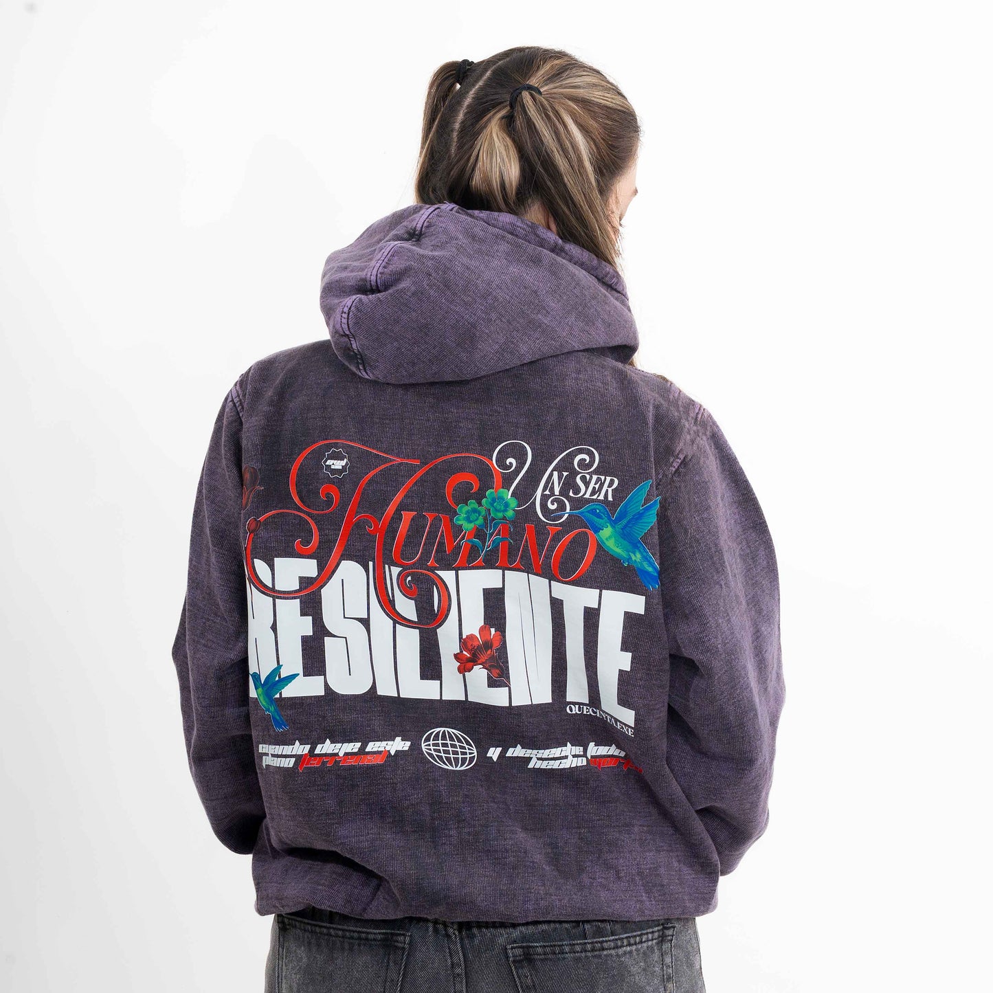 Hoodie UN HUMANO RESILIENTE MORADO WASH