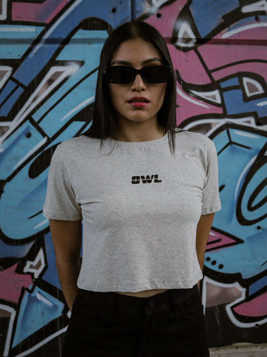 BLUSA CROP OWL clasica gris jaspe    DAMA