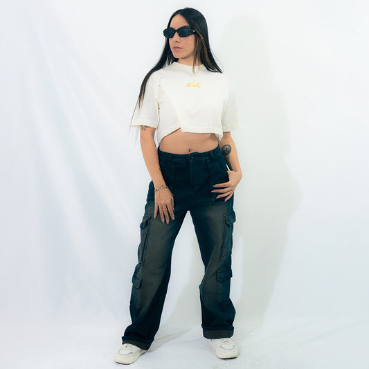 PANTALON CARGO AZUL WASH MUJER