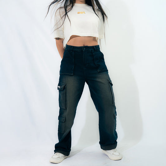 PANTALON CARGO AZUL WASH MUJER