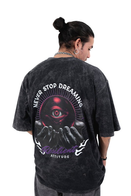 camiseta never stop acid wash