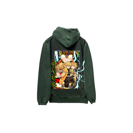 Hoodie ZENITSU 2 acid wash VERDE