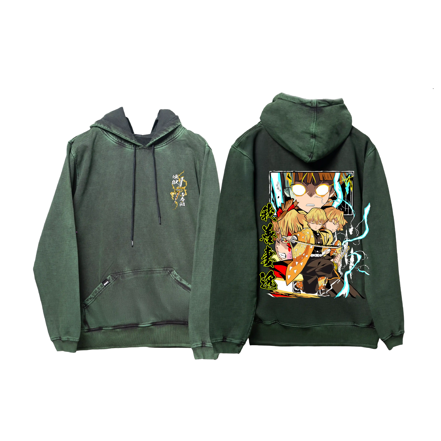 Hoodie ZENITSU 2 acid wash VERDE