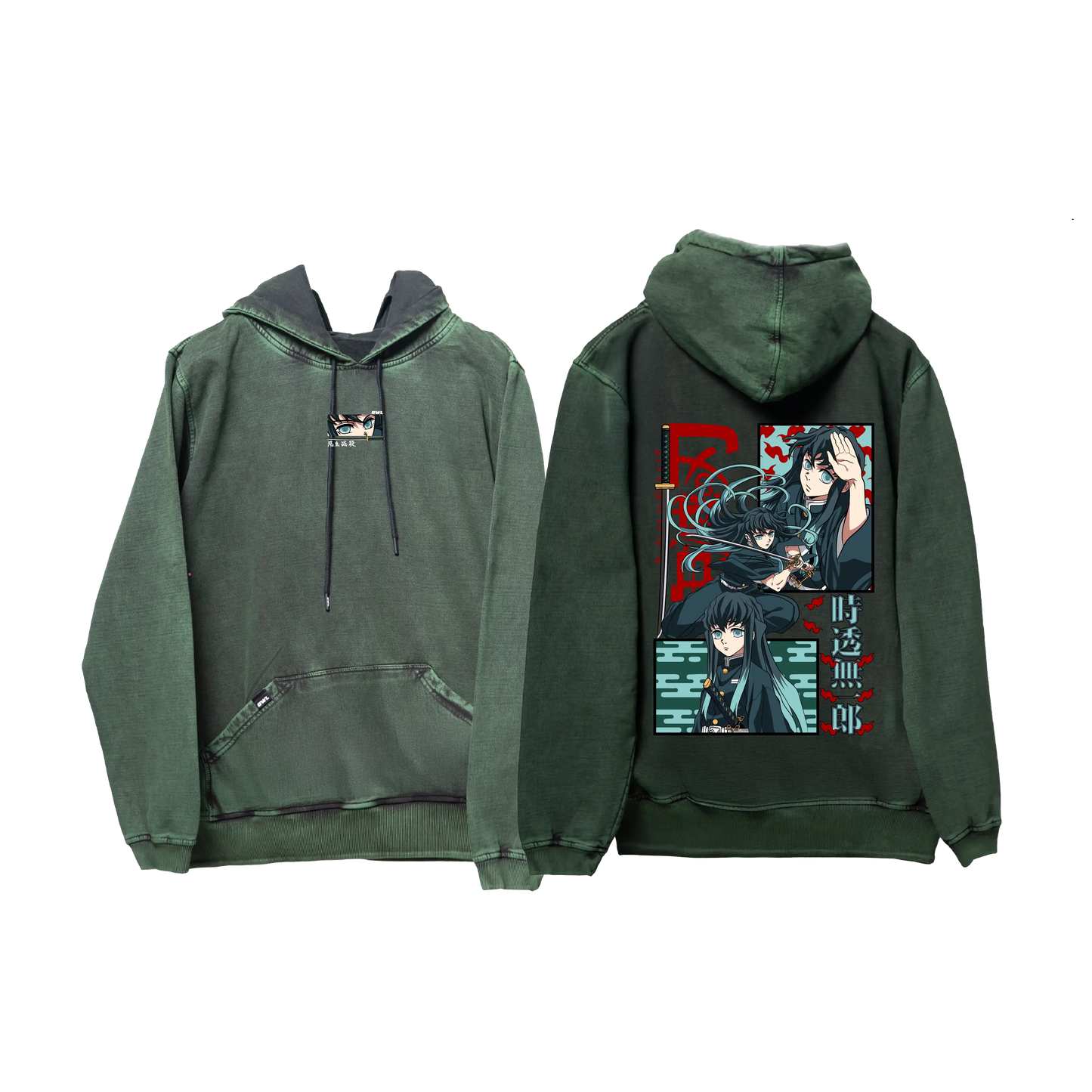 Hoodie TOKITO 2 acid wash VERDE