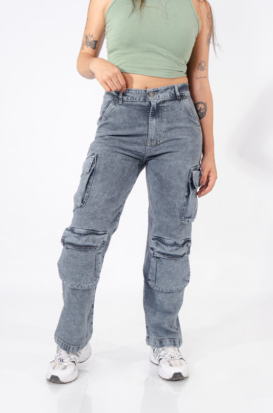 JEAN CARGO AZUL GRIS MUJER