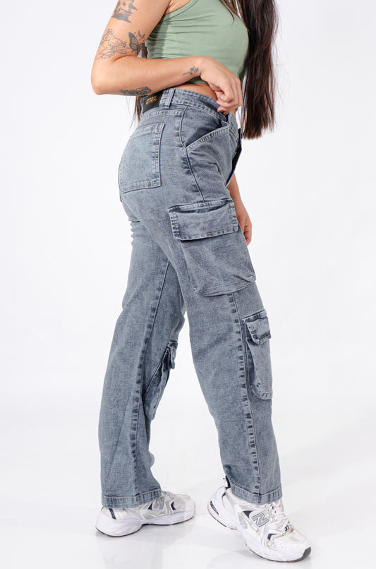 JEAN CARGO AZUL GRIS MUJER