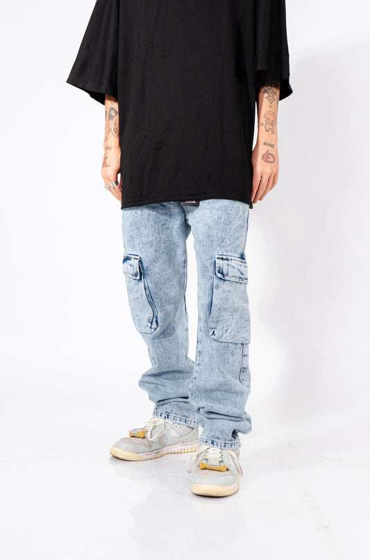 JEANS CARGO AZUL JASPE WASH