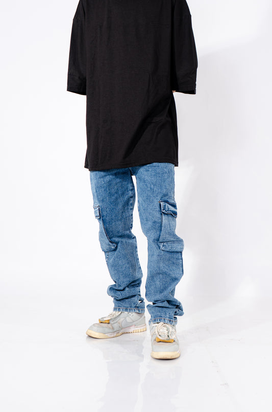 JEANS CARGO AZUL JASPE DENIM