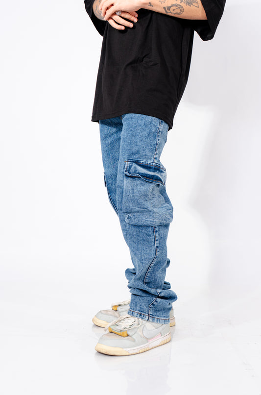 JEANS CARGO AZUL JASPE DENIM