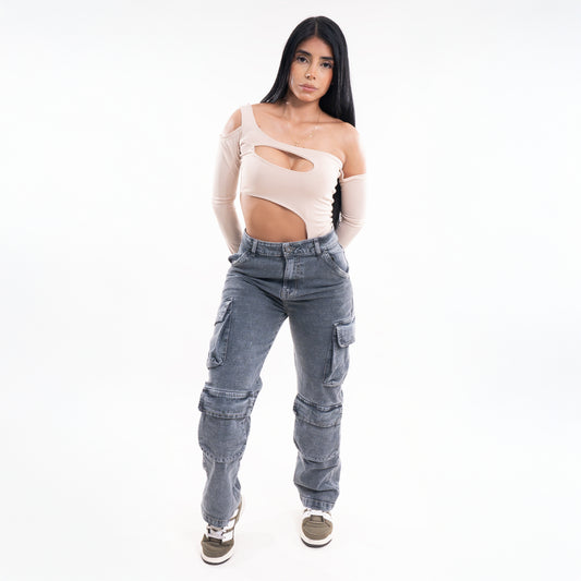 JEAN CARGO AZUL GRIS MUJER
