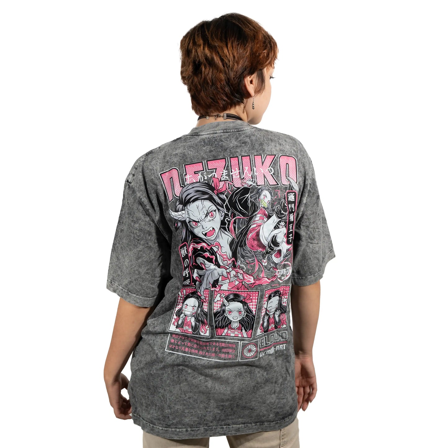 Camiseta NEZUKO 1 GRIS ACID WASH