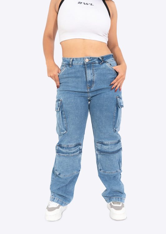 JEAN CARGO AZUL OSCURO MUJER