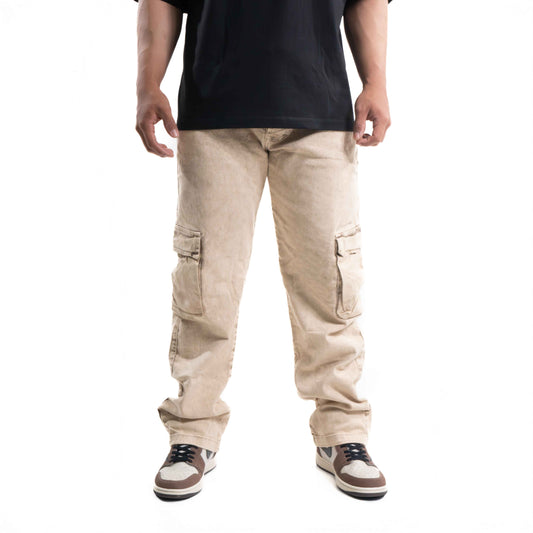 JEAN  CARGO 2  BOLSILLOS BEIGE ACID WASH