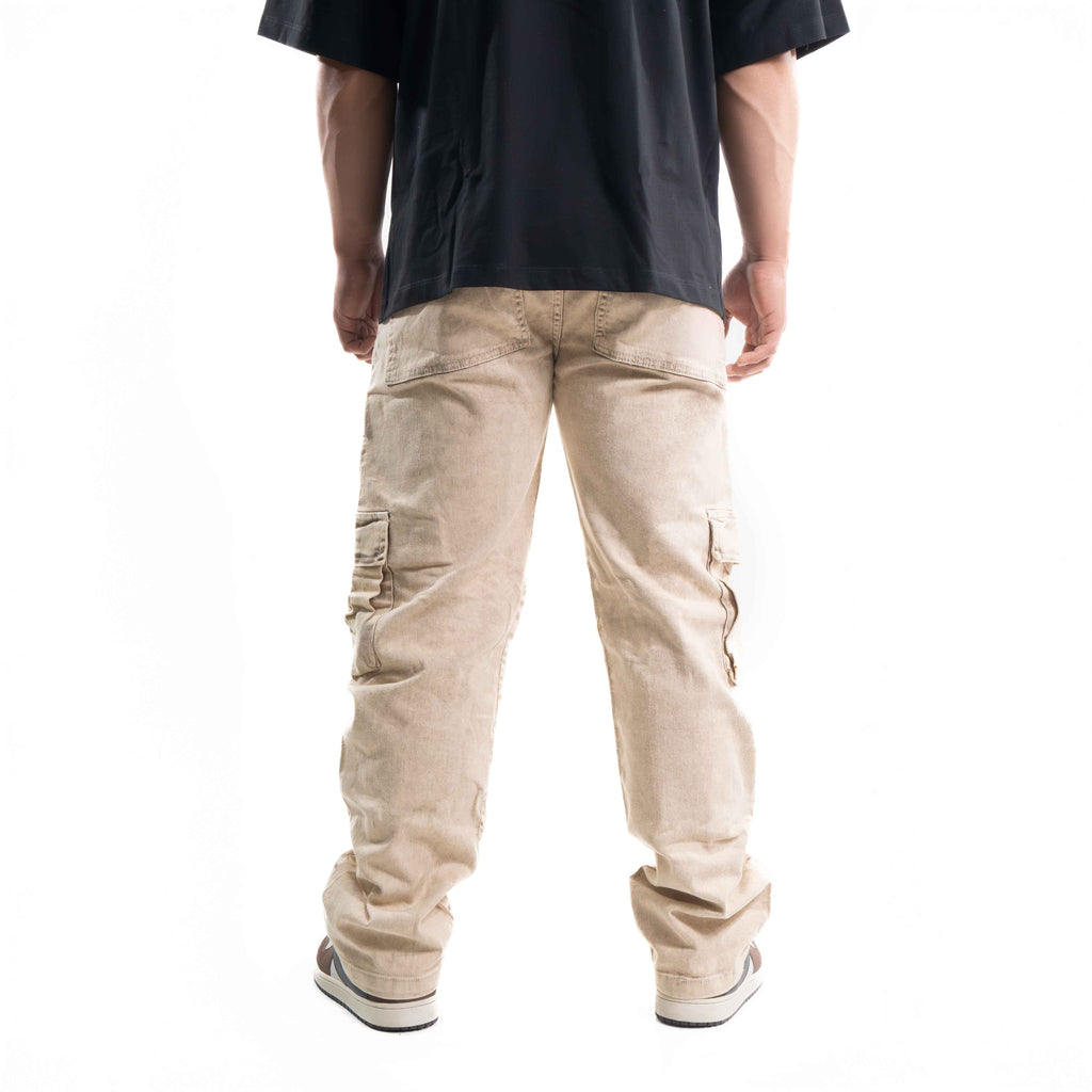 JEAN  CARGO 2  BOLSILLOS BEIGE ACID WASH
