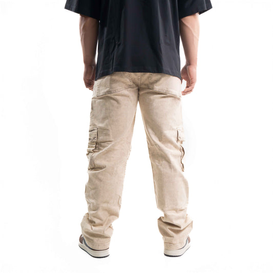 JEAN  CARGO 2  BOLSILLOS BEIGE ACID WASH