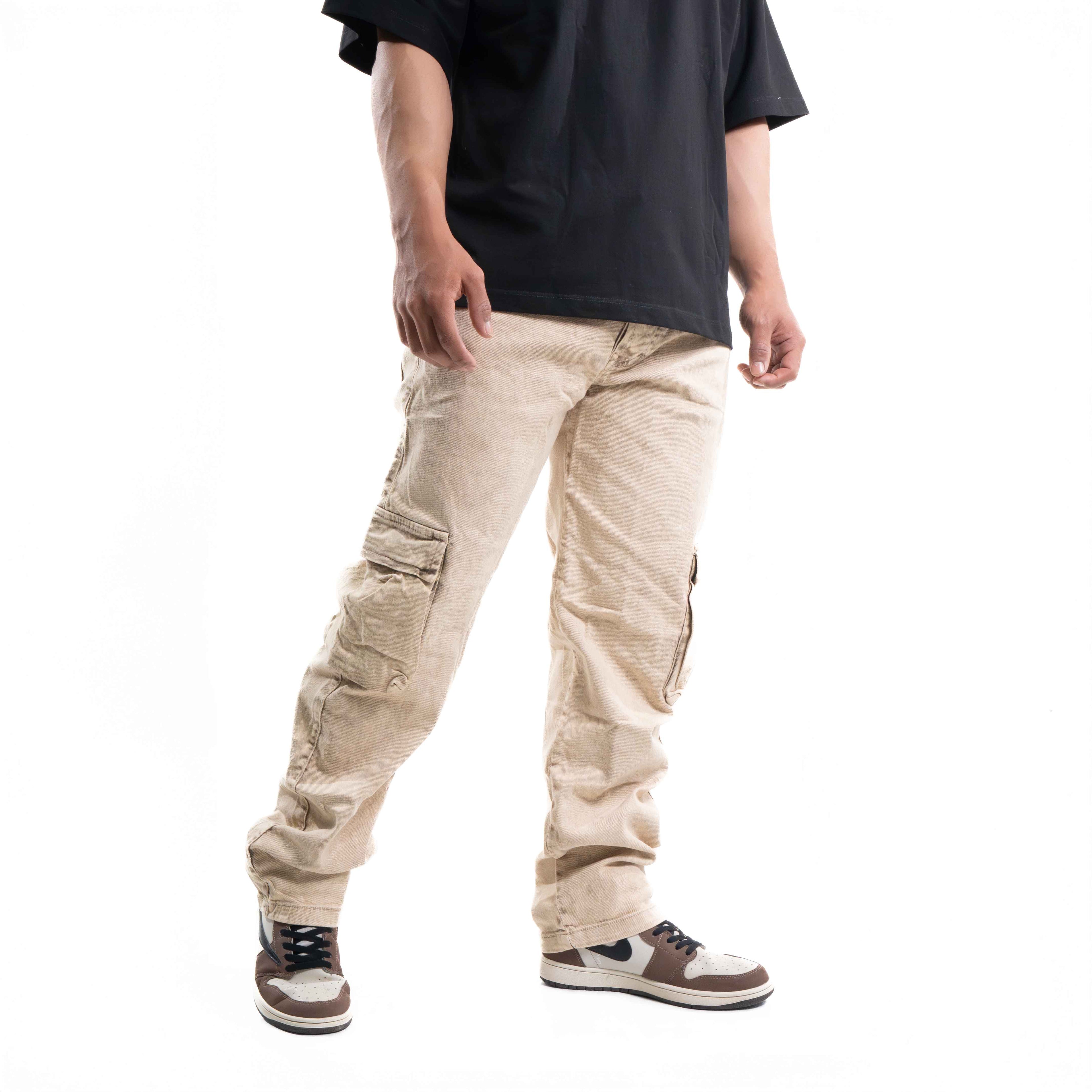 JEAN  CARGO 2  BOLSILLOS BEIGE ACID WASH