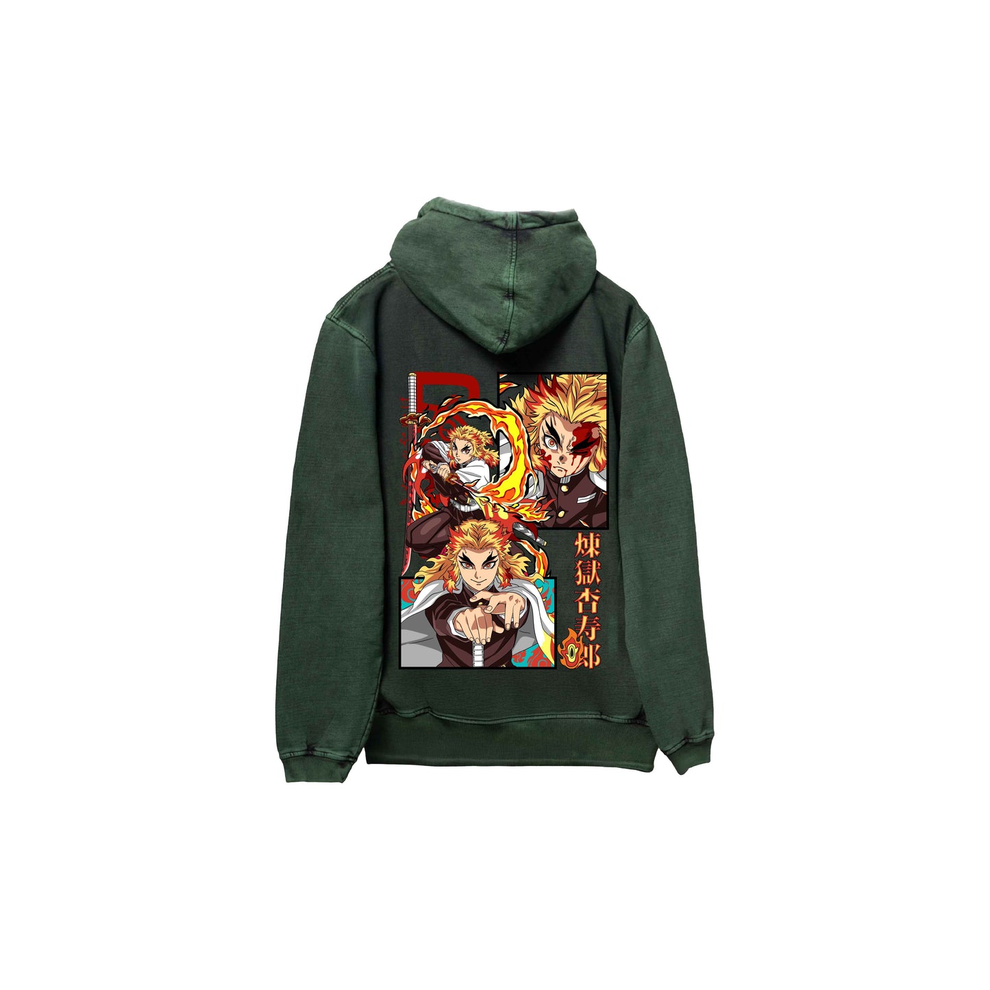 Hoodie RENGOKU   acid wash VERDE