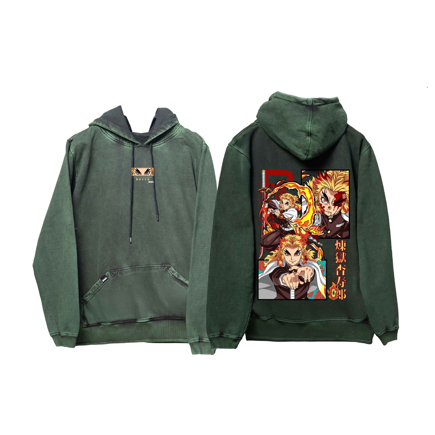 Hoodie RENGOKU   acid wash VERDE