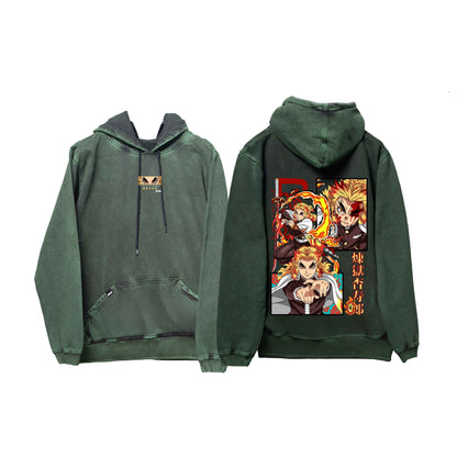 Hoodie RENGOKU   acid wash VERDE