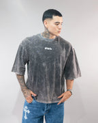 CAMISETA OWL ESSENTIAL NEGRO ACID WASH - horma oversize